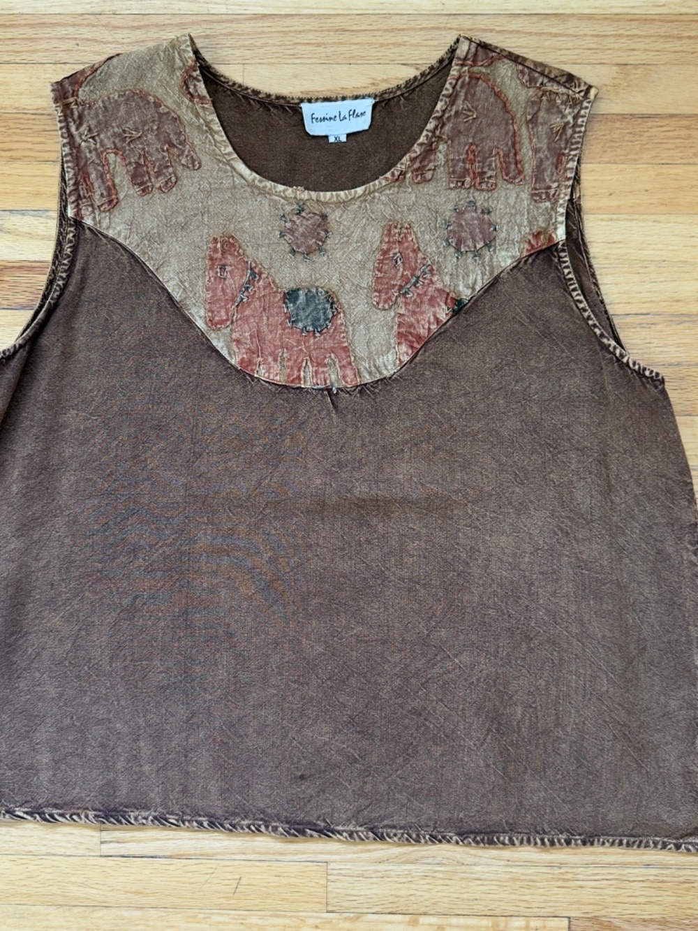 Vintage 90s Brown Boho Patchwork Tank | Festival | Earthy Cottagecore Indie - Picture 5 of 7